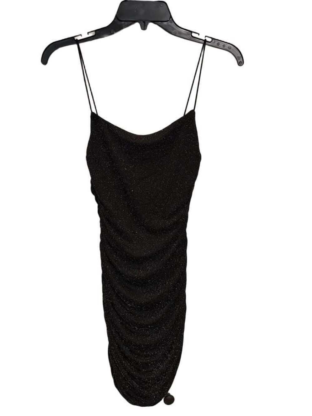 Princess Polly Black Silver Glitter Ruched Bodycon  Dress Spaghetti Strap Party